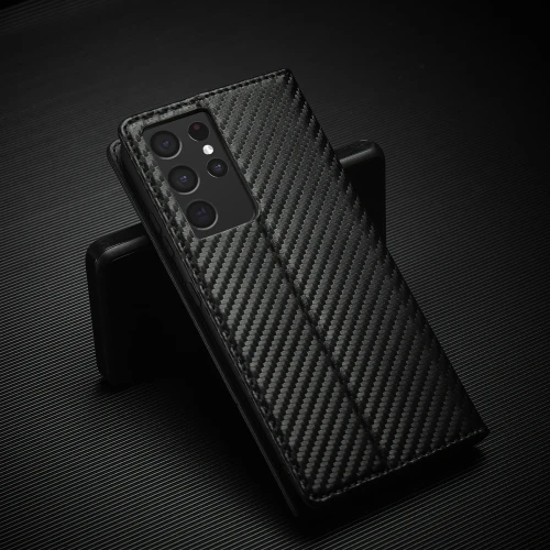 Carbon Fiber Flip Case For Samsung S25 S24 S23 S21 S22 S20 S10 S9 S8Plus Note20 Ultra Leather Wallet Phone Cover