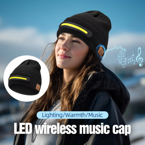 LED Wireless Music Hat Light up Hat with Bluetooth Earphones Rechargeable Headlamp Warm Tech Camp Cap for Night Workers Runners