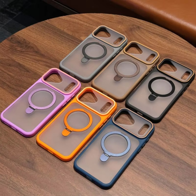 Luxury Matte Bumper Case for Magsafe Charge for iPhonne Air 17 16 15 14 Plus 13  For Metal Stand Holder Armor Cover