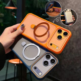 Luxury Matte Bumper Case for Magsafe Charge for iPhonne Air 17 16 15 14 Plus 13  For Metal Stand Holder Armor Cover