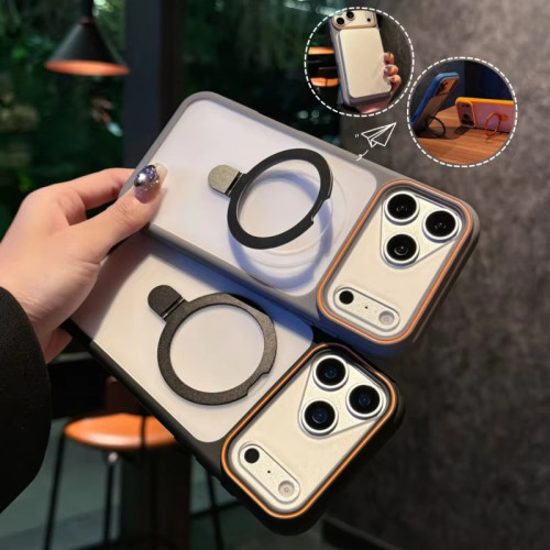 Luxury Matte Bumper Case for Magsafe Charge for iPhonne Air 17 16 15 14 Plus 13  For Metal Stand Holder Armor Cover