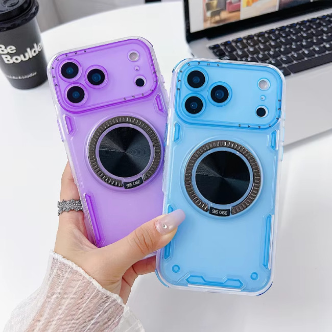 For Magsafe Magnetic 360°Rotating Metal Car Bracket Ring 3-in-1 Phone Case For iPhone 17 Pro Max Air 15 12 13 14 16 Pro Max E