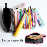 CZYY Pencil Case Black Faux Leather with 3D Dragon Eye and Name Tag Large Zipper Pen Pouch for School, Office & Art