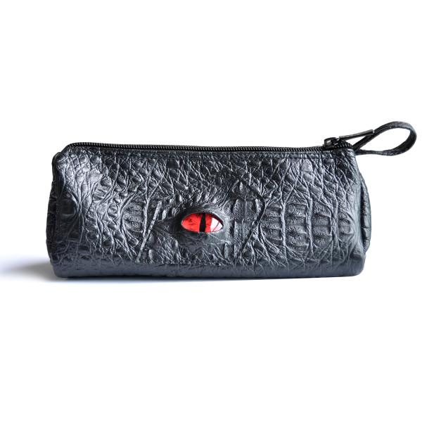 CZYY Pencil Case Black Faux Leather with 3D Dragon Eye and Name Tag Large Zipper Pen Pouch for School, Office & Art