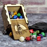 D&D Wood Dice Case DIY Puzzle Storage Box Carved with Dragon & D20 Perfect for RPG, DND, Board or Card Games