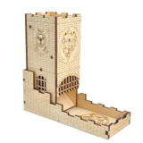 Castle Dice Tower with Tray Wood Laser Cut Dragon Carving Easy Roller Perfect for Board Game, D&D and RPG