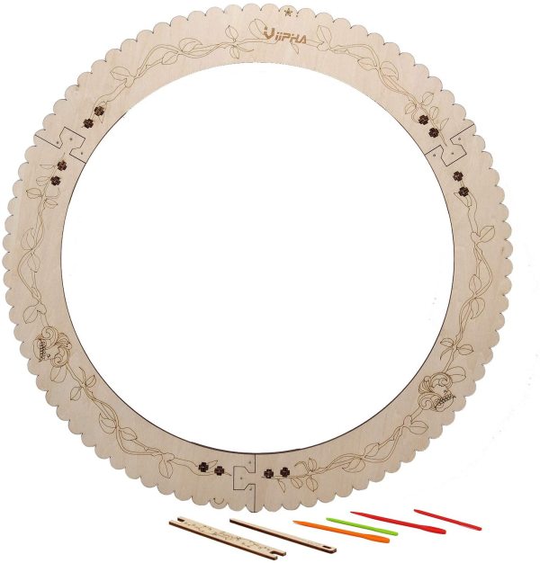 Large Wooden Circular Loom Laser Carved with Vines Round Weaving Board - Easy Knitting Tool for Beginners & Experienced