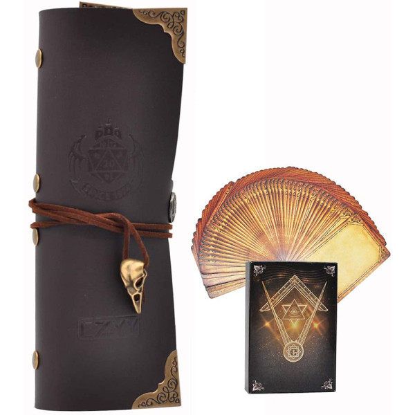 D&D Spellbook Card Holder Faux Leather Spell & Monster Cards Binder with 54 Custom Player Cards Perfect for Caster