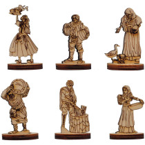 RPG Miniatures Medieval Townsfolk Figures Collection Set of 6 Wood Laser Cut 28mm Villagers NPCs for D&D, Pathfinder & other Fantasy Tabletop Role Playing Games