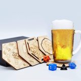 D&D Decorative Wood Coasters Cool & Unique Table Mug Cup Mats Laser Engraved with Dragon, D20 and Cthulhu (Set of 5)