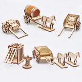 D&D Carts and Wagons Miniatures Set with Horse, Crate, Barrel and Prison Cage Wooden Laser Cut 28mm Tabletop Scatter Terrain for Warhammer, Wargaming RPG Games