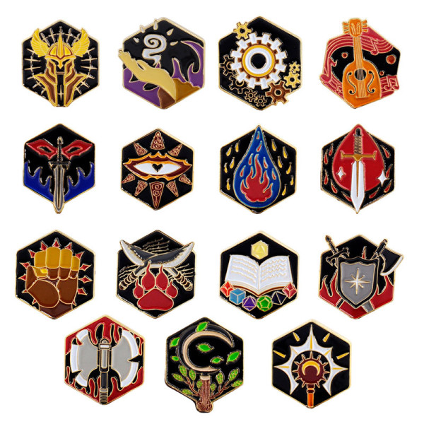 DND 5E Character Class + DM Hard Enamel Pins Set of 15 PCS Tabletop RPG Badges - Nerd Gift or Collection for Dungeons and Dragons, Dungeon Master and D&D Player