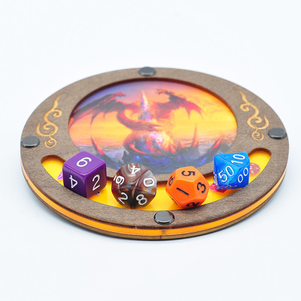 D&D Dice Tray Coaster Wood and Acrylic - Holds Drinks and Dice in Style for RPG and Tabletop Games - D&D Coaster