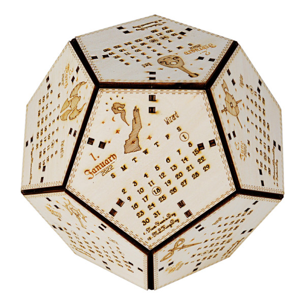 2022 Dodecahedron Desk Calendar 3D D12 Dice Wooden Laser Engraved with 12 Cute D&D Classes Nerd Geek Gift for DM, GM and Tabletop RPG Gamer