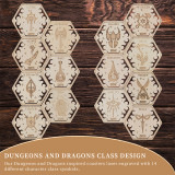 D&D Class Coasters Set of 12 with Holder Hexagon Gaming Mug Mats Wooden Laser Engraved DND Classes Icons Gift for Dungeons and Dragons Fans, Game Master