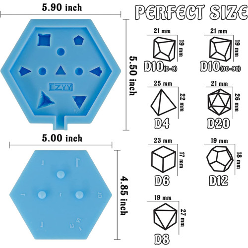 CZYY DND Dice Mold Silicone 7 Standard Polyhedral Sharp Edge Dice Slab  Mould for D&D, Tabletop RPG