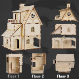DND Medieval Three Story House with Balcony Wood Tabletop Terrain Fantasy Village Scatter for Dungeons and Dragons, Warhammer and Wargaming RPG Games