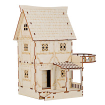DND Two Story House with Round Balcony Wood Tabletop Terrain Fantasy Village Scatter for Dungeons and Dragons, Warhammer and Other Wargaming RPG Games