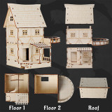 DND Two Story House with Round Balcony Wood Tabletop Terrain Fantasy Village Scatter for Dungeons and Dragons, Warhammer and Other Wargaming RPG Games