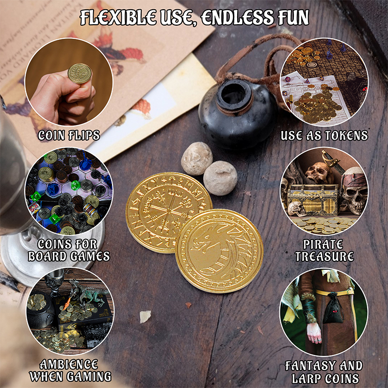 50 DND Fantasy Metal Gold Coins & Leather Pouch for Dungeons & Dragons  Novelty Tabletop RPG Board Games Tokens Treasure Coins for Party Tablelap  Games