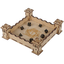 DIY Wood Square Dice Holder Cool 3D Castle Design Carved Dragon Eye - Easy Rolling Dice Tray for DND, RPG and Board Game