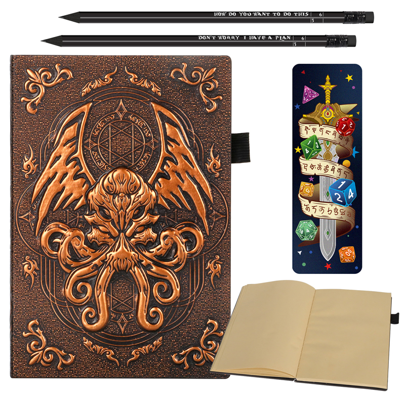 DND Campaign Journal with 3D Cthulhu Embossed Leather Cover - 200