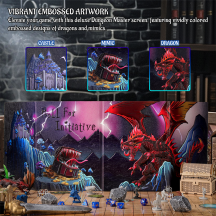DND DM Screen Deluxe Edition: Colorfully Embossed Dragon & Mimic, Four-Panel with Pockets Dungeon Master Screen for Dungeons and Dragon, Pathfinder, D&D