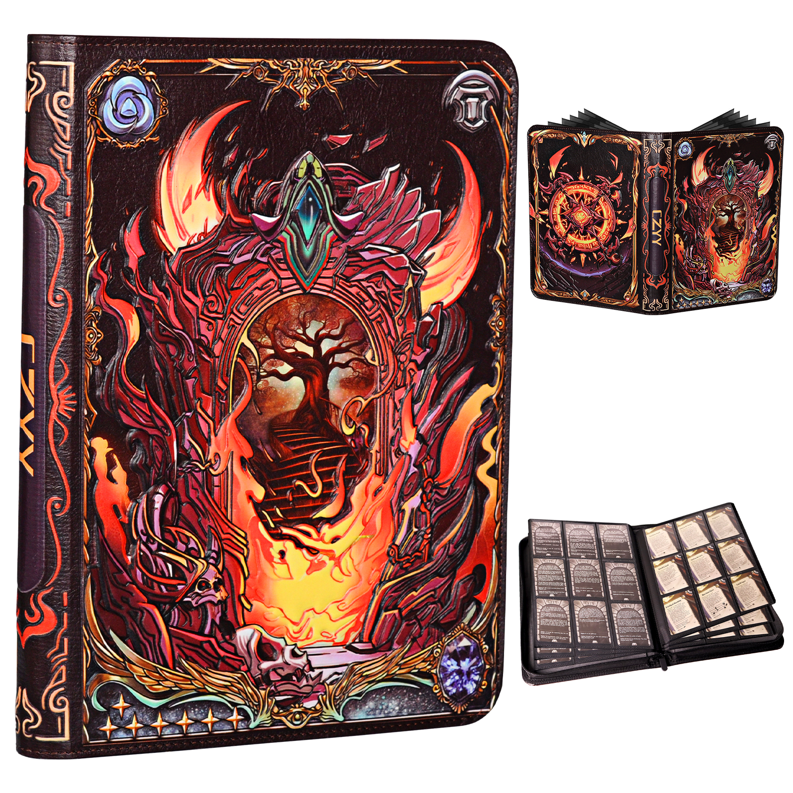 Trading Card Binder - 3D Embossed PU Leather Album with Zipper, 9-Pocket &  Side-Loading Folder Holds 360 Cards Holder, Storage & Display Case for MTG,  
