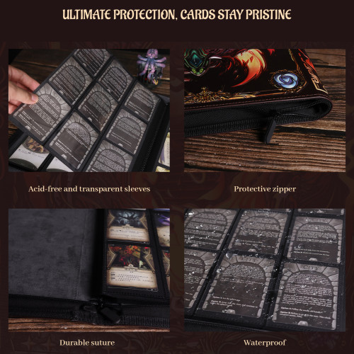 Trading Card Binder - 3D Embossed PU Leather Album with Zipper, 9-Pocket &  Side-Loading Folder