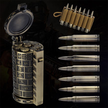 Rifle Bullet Dice Set - Solid Metal 7 Polyhedral Dice Set with Spinning Container Case & Cartridge Holder Belt - Perfect Role Playing Dice Set for D&D, Tabletop Games