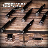 Rifle Bullet Dice Set - Solid Metal 7 Polyhedral Dice Set with Spinning Container Case & Cartridge Holder Belt - Perfect Role Playing Dice Set for D&D, Tabletop Games