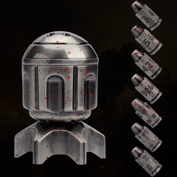 Metal Bullet Dice Set with Rotating Bomb-Shaped Storage Base - 7 Polyhedral RPG Dice for D&D, War-Themed Games for Dungeon Master & Player