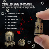 Metal Bullet Dice Set with Rotating Bomb-Shaped Storage Base - 7 Polyhedral RPG Dice for D&D, War-Themed Games for Dungeon Master & Player