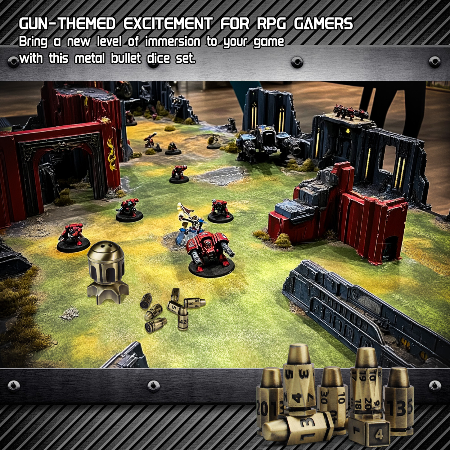 Metal Bullet Dice Set with Rotating Bomb-Shaped Storage Base - 7 ...