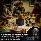 Metal Bullet Dice Set with Rotating Bomb-Shaped Storage Base - 7 Polyhedral RPG Dice for D&D, War-Themed Games for Dungeon Master & Player