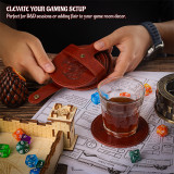 CZYY DND Coaster Set, Set of 6 Faux Leather Coasters with Storage Holder, Embossed with Dragon, Beholder, Mimic, Cthulhu, D20 & Dungeon Master, DND Inspired Gift for DM & Gamer