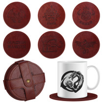 CZYY DND Coaster Set, Set of 6 Faux Leather Coasters with Storage Holder, Embossed with Dragon, Beholder, Mimic, Cthulhu, D20 & Dungeon Master, DND Inspired Gift for DM & Gamer