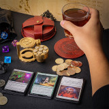 CZYY DND Coaster Set, Set of 6 Faux Leather Coasters with Storage Holder, Embossed with Dragon, Beholder, Mimic, Cthulhu, D20 & Dungeon Master, DND Inspired Gift for DM & Gamer