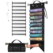 TCG Playmat Hanging Display Case with 10 Detachable Transparent Tubes – Roll-Up Card Game Mats Organizer Bag for MTG Players -Modular Velcro System, Travel-Friendly Storage Solution