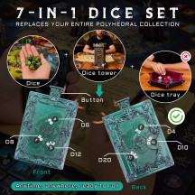 MinZerTRPG Roulette Dice 3.0 – 7-in-1 Metal Polyhedral Dice in Magic Book Design | Mechanical Fidget DND Dice Set with Pouch | Collectible Gift for Wizard Players & Dice Goblins