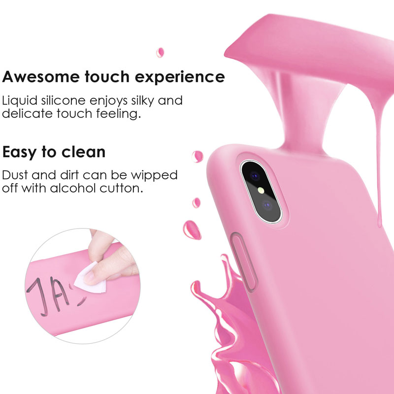 JASBON Protective Case for iPhone X//XS,iquide Silicone Phone Case Free Tempered Screen Gel Rubber Soft Touch Cover for iPhone X//XS-Sand Pink