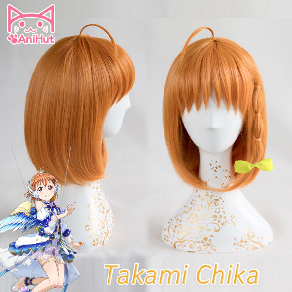 AniHut Takami Chika Wig Love Live Sunshine Lovelive Aqours Cosplay Wig Short Orange Hair