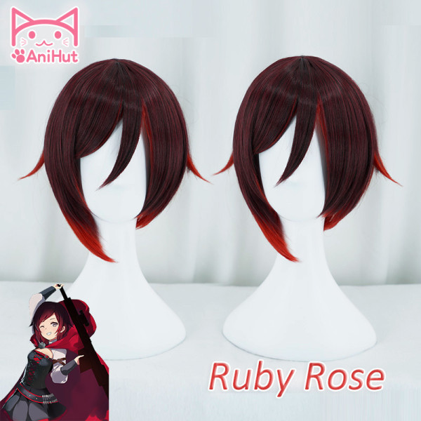 Ruby Rose Wig RWBY 33cm Red Black Short Straight Hair Heat Resistant Synthetic AniHut Cosplay Wig