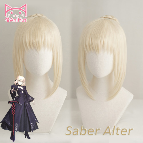 AniHut Alter Saber Wig Fate Grand Order Cosplay Wig Synthetic Heat Resistant Hair Saber