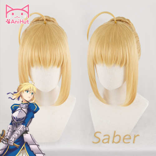 AniHut Saber Wig Fate Grand Order Cosplay Wig Anime Fate stay night Saber Blonde Cosplay Hair