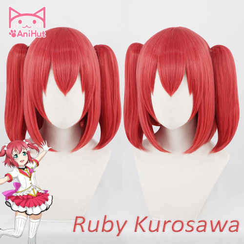 Anihut Anime Cosplay Wig Ruby Kurosawa Love Live Sunshine Hair Women Red Synthetic Hair
