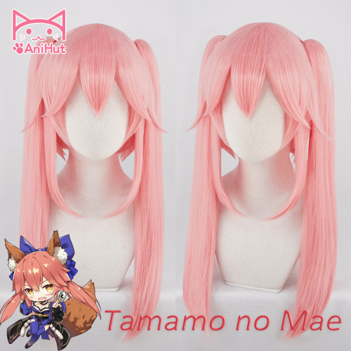 AniHut Tamamo Cat Wig Fate Grand Order Tamamo No Mae Cosplay Wig Synthetic 55cm Pink Women Hair FGO Cosplay