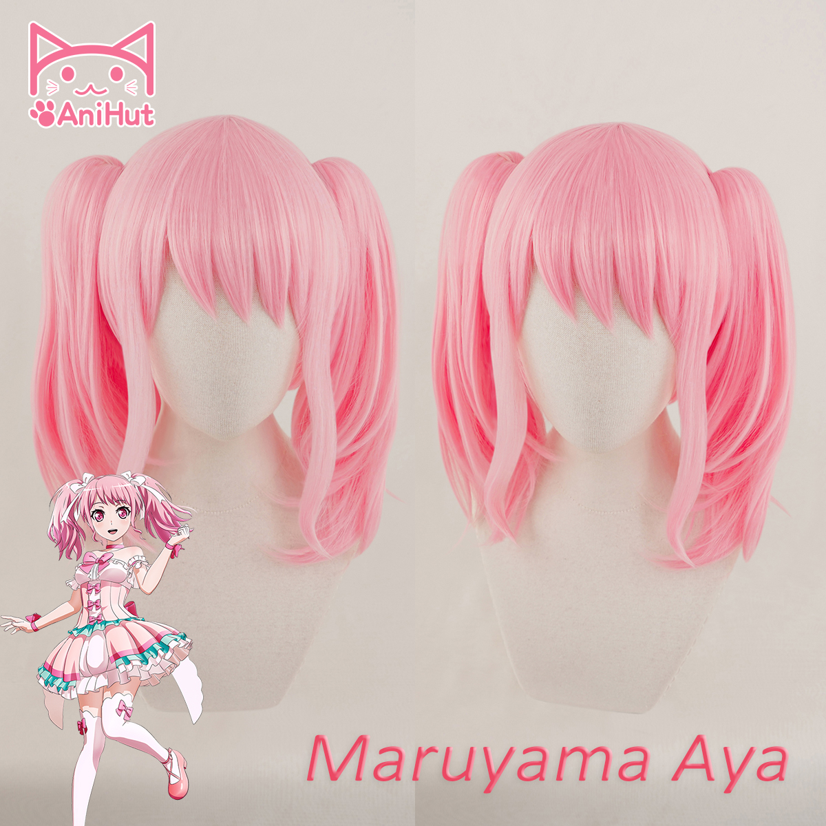 AniHut Maruyama Aya Wig Game BanG Dream! Cosplay Wig Synthetic Pink