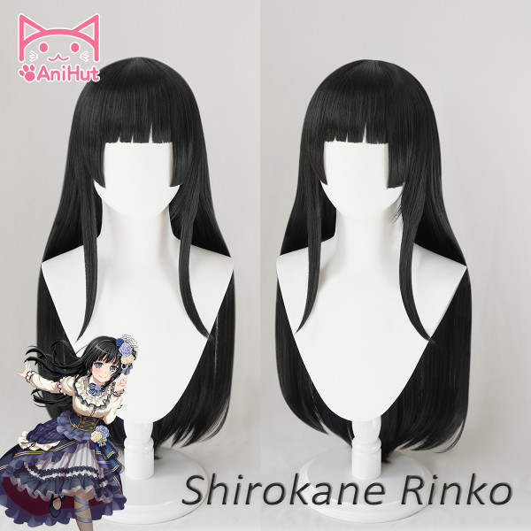 AniHut Shirokane Rinko Wig Game BanG Dream! Cosplay Wig Black Synthetic Women Hair Anime BanG Dream Shirokane Rinko Costume