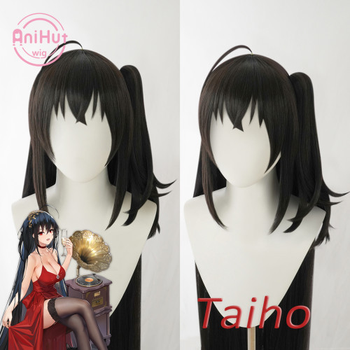 Anihut Taiho Cosplay Wig Game Azur Lane Women Heat Resistant Synthetic Black Cosplay Wig Taiho